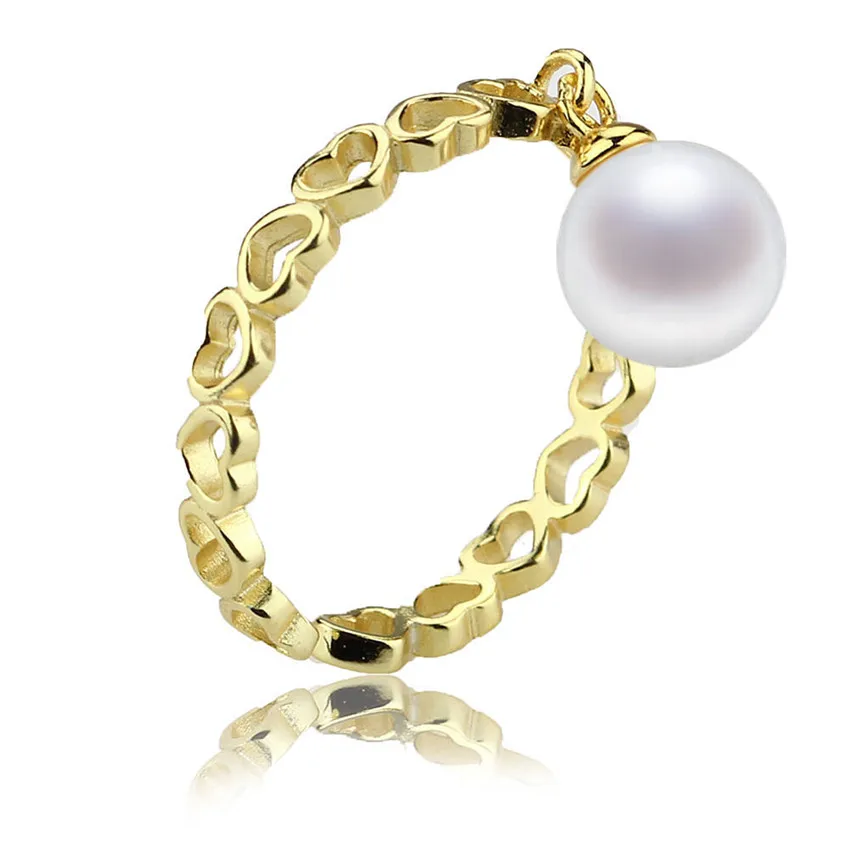 

100% genuine natural white freshwater ring with pearl 925 silver 7mm round AAA cultured pearl jewelry lovely ring gifts