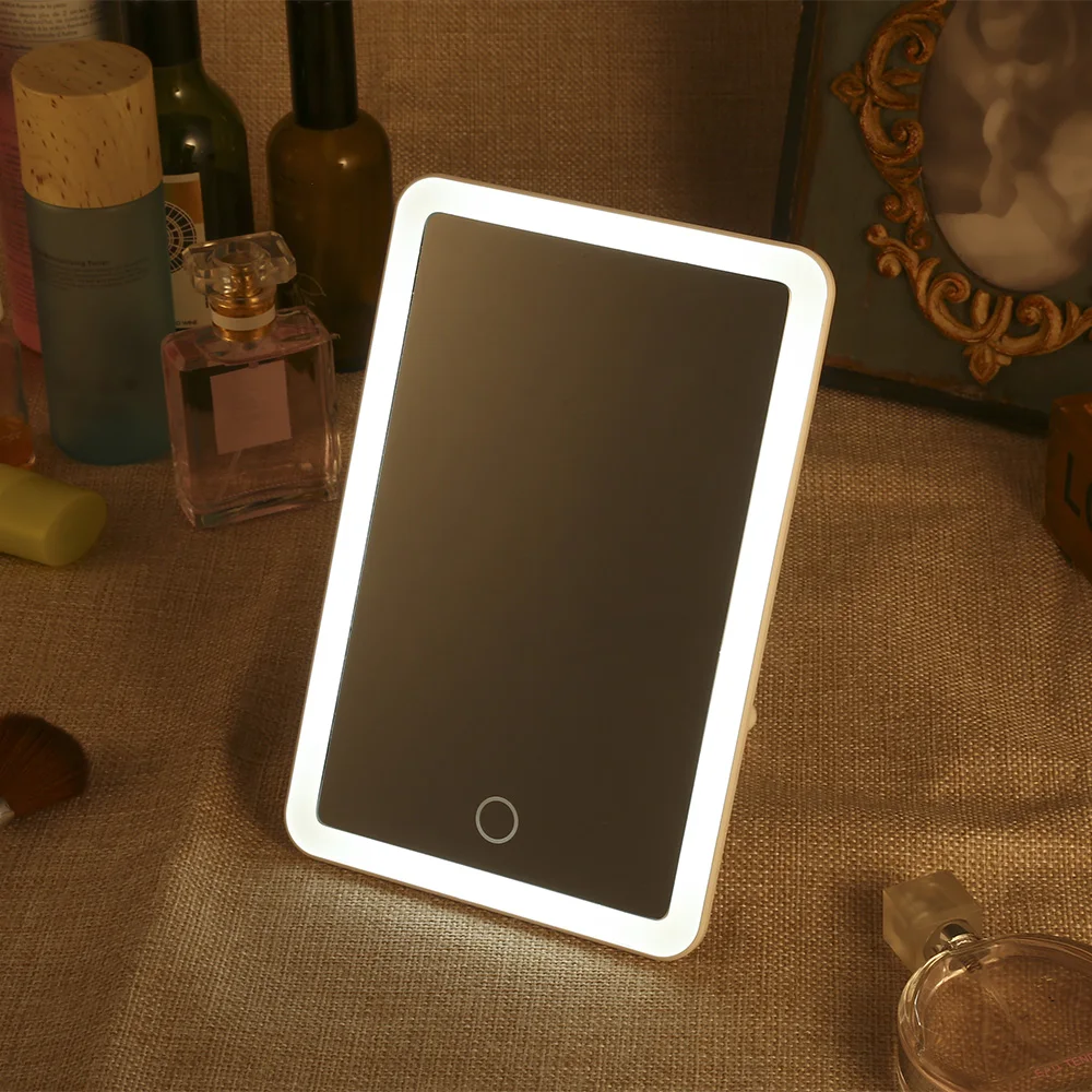 

Rechargeable LED Makeup Mirror Square Dimming Lamp Vanity Mirror LED Light Touch Screen Adjustable 180 Rotating Cosmetic Mirror