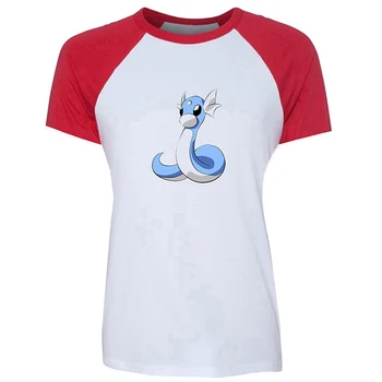 

Cute Cartoon Pokemon Dragonite Dratini Gengar Goldeen Gyarados White Design Women's Lady Print Short Slevees T-Shirt Graphic Tee