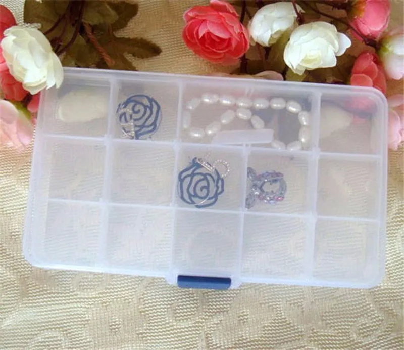 

15 Grids Adjustable Plastic Clear Case Box Holder Container Pills Jewelry Nail Art Tips In Desk Small Size 5.10