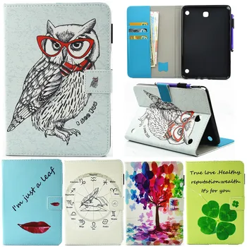 

for Samsung Galaxy Tab A 8.0 inch T355 T350 Tablet Case Flip Leather Stand Cartoon Animal Owl Lip Cat Cover Cases Fundas Coque