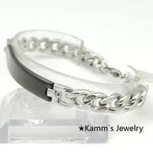 21,5 см* 9 мм Новая мода браслет Черный ID Для мужчин Blanks футболки для девочек Нержавеющая сталь ювелирные изделия, одежда для беременных, Одежда хит,, KB020