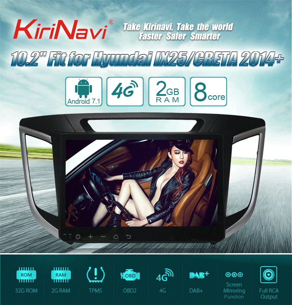 Discount KiriNavi Octa Core Android 7.1 Car DVD GPS For Hyundai IX25 Creta Multimedia Android Car Stereo Audio System Bluetooth RDS Wifi 0