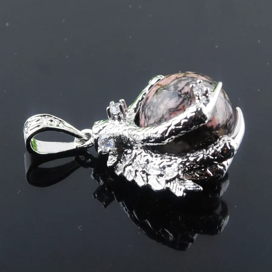 WOJIAER Rhodochrosite камень драгоценный круглый бусина с драконом коготь серебряные