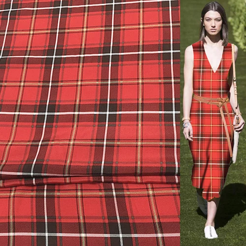 

Red geometric design plaid print silk and cotton blended fabric 12momme,SCT551