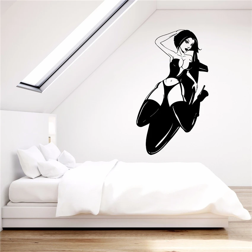 Sexy Pin Up Woman Vinyl Wall Decal Girl War Art Stickers Mural Vinyl 