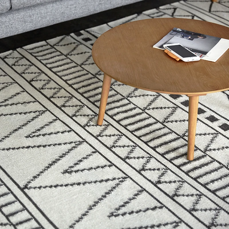 63455 100 Laine Kilim Tapis Géométrique Bohême Indien Tapis Plaid Noir Blanc Gris Rayé Moderne Design Contemporain Iran Style Nordique In Tapis
