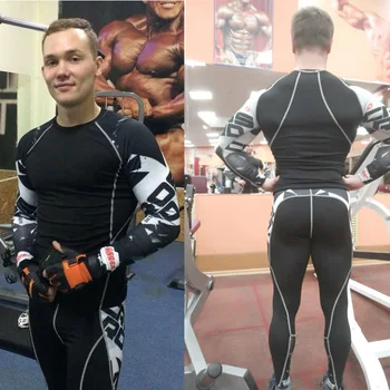 

Men's compression tracksuit MMA Clothing rashgard kit fitness men top long sleeve crossfit T-shirt shirt leggings Free express