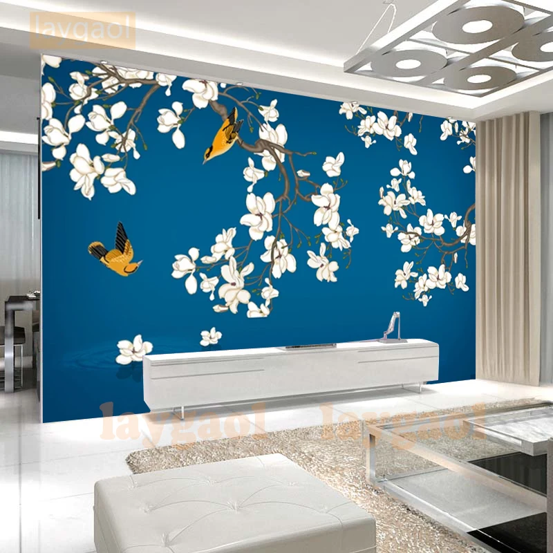 

Custom Mural 3D Wallpaper chinese style Three-dimensional Relief 3D Flower birds Living Room Sofa Background Wallpaper