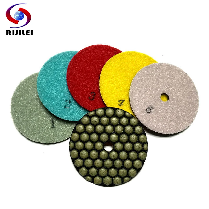 RIJILEI 5 Pieces/Lot 3Inch Dry Polishing Pad 80mm Honeycomb Marble Polishing Pad Flexible Diamond Polishing Pads Sanding 3GM5 rijilei 10 pieces lot 4inch flexible diamond polishing pads 100mm spiral wet polishing pad granite marble grinding disc 4ds2