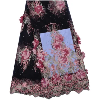 

Flowers Beaded Applique Lace Fabric High Quality Latest African Lace 2018 Handmade 3D Lace Fabric For Nigerian Wedding 1312