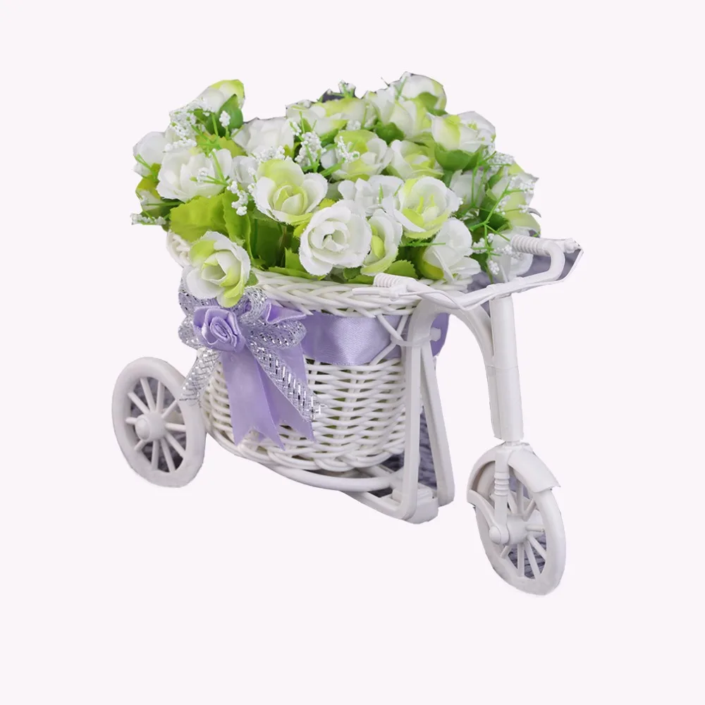 

Rattan tricycle weave flower basket fruit cosmetic organizer Garden home desk office Wedding Party Decoration gift