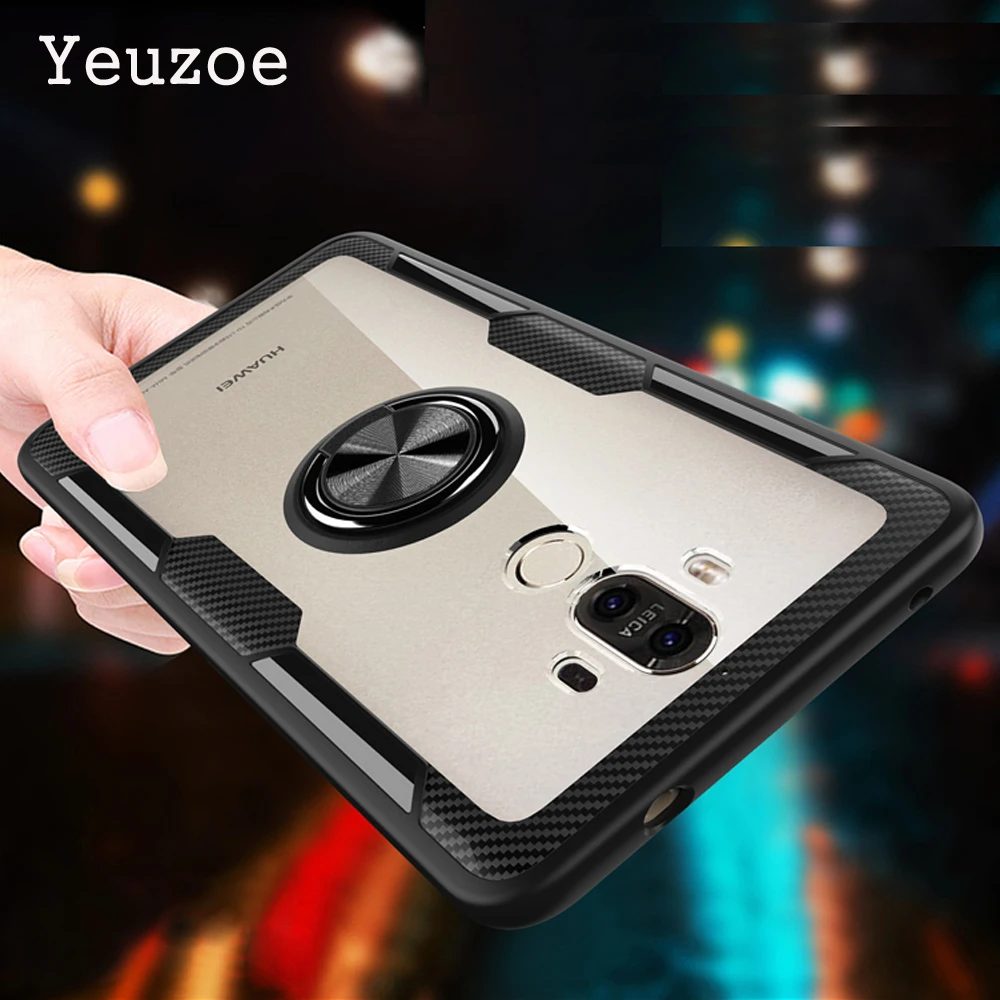 

Adsorption Magnetic Car Bracket Clear Acrylic Case For Huawei mate 9 Soft Silicon Cover For huawei mate9 Bumper Case