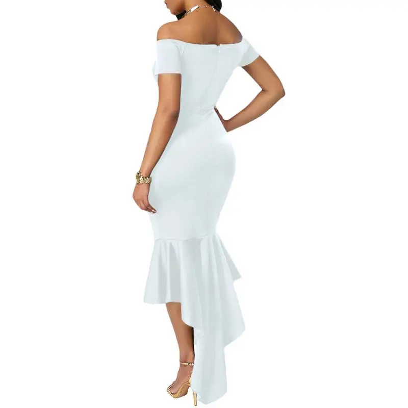 ADEWEL New Autumn Irregular Hem Mermaid Women Party Dress Sexy Bodycon Cross V Cut Midi Elegant Dress (8)