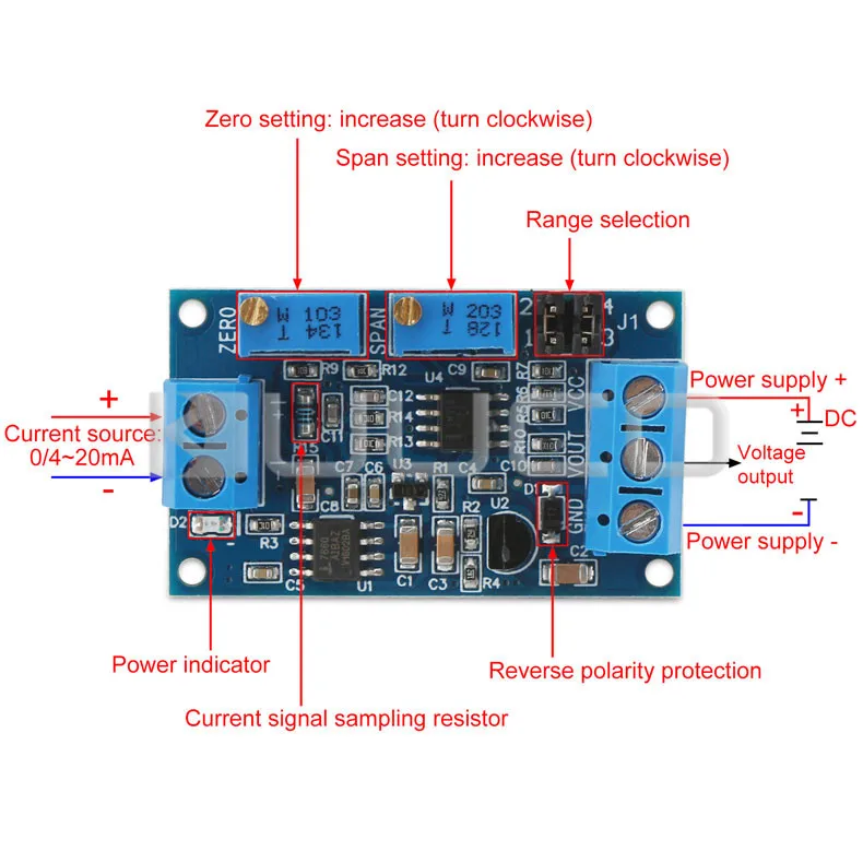 Модуль питания от 4 до 20 мА до 0~ 3,3 В/5 В/10 в преобразователь тока до напряжения модуль преобразования сигнала DC 12 В 24 В преобразователь напряжения