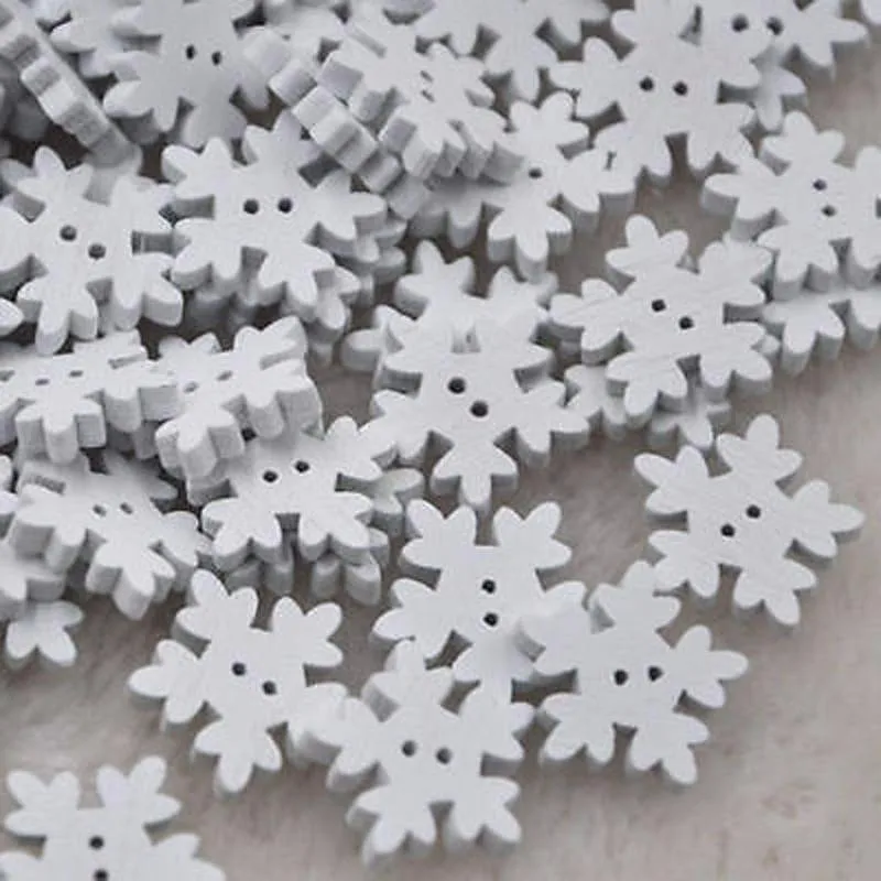 Бренд 50 шт. Белые снежинки деревянные пуговицы Рождественская открытка шитье скрапбук ремесло