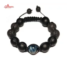 Aladdin 2018 New Punk Style Handmade Chakra Bracelets Nature Blue Tiger Stone and Lava Bead Bracelet for male gift