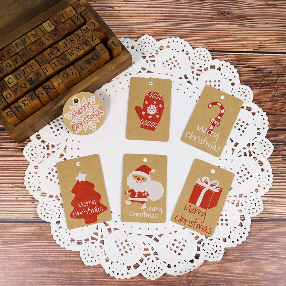 300pcs Kraft Christmas Gift Tags with String Santa Claus Snowflake Design Paper Hang Tags Label