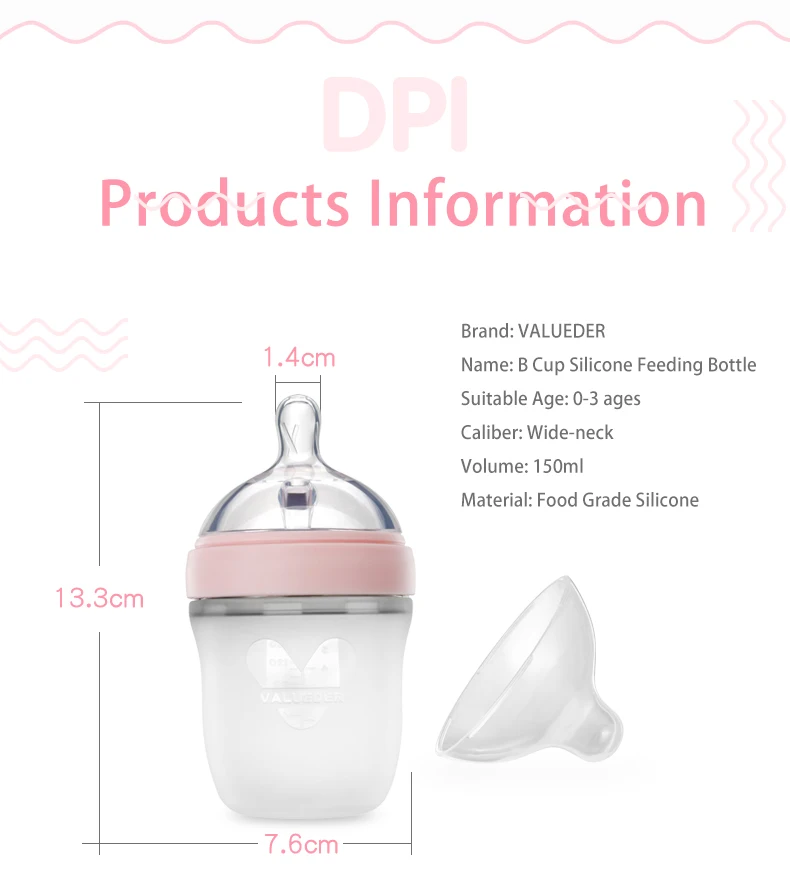 VALUEDER 150 мл широкая шея силиконовая бутылка и набор сосок мягкие BPA Free Baby Feeder бутылка с соломинкой и грудь-как соски