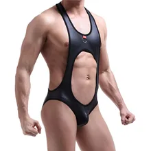 Пикантная Мужская Нижняя Майка искусственная кожа полиуретан Для мужчин; облегающая куртка Фитнес эластичные Повседневное круглым вырезом Открыть Батт дышащие майки