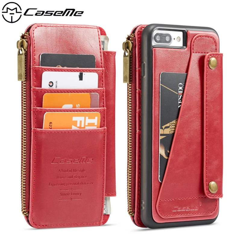 

Split Buckle Luxury Retro PU Leather Phone Coque for iPhone 7 8 Plus 7plus 8plus Case Cover Zipper Wallet Card TPU Back Cover