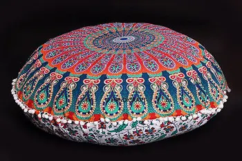 

Large Floor Pouf Ottoman Tapestry Cover Pillows Indian Mandala Round Cushion Covers