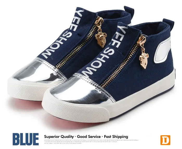 New Metal Sheep Zip Kids Shoes 2016 High Solid Canvas Children Shoes Spring Autumn Rubber Cotton Fabric Baby Boy Girl Sneaker 440 (3)