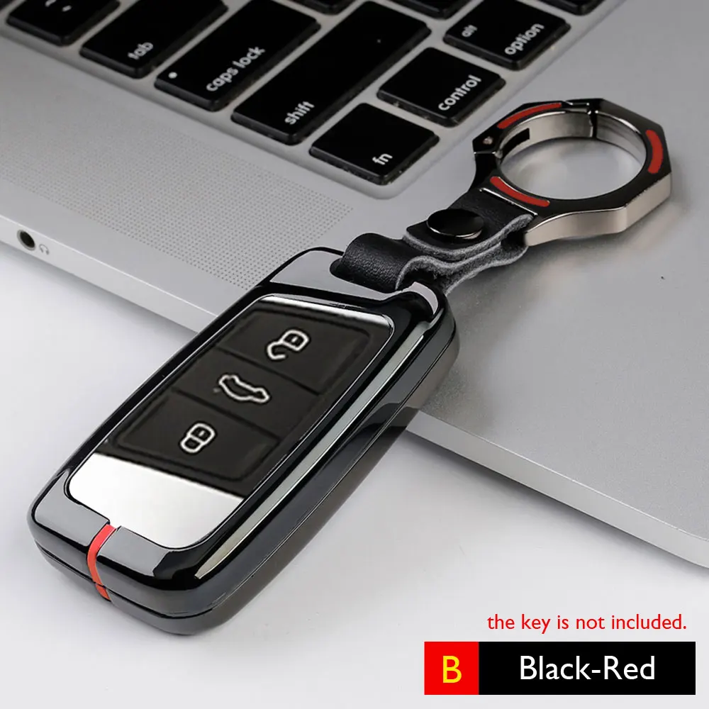 Чехол для ключей автомобиля из цинкового сплава для VW Passat B6 B7 B8 Volkswagen Magotan Tiguan L умный чехол дистанционного брелока брелок защитная сумка - Название цвета: Key B Black-Red