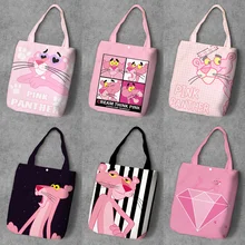 Розовая пантера мультфильм студентов печатных холст шоппинг рюкзак большой емкости аниме Tote Модные женские повседневные сумки на плечо