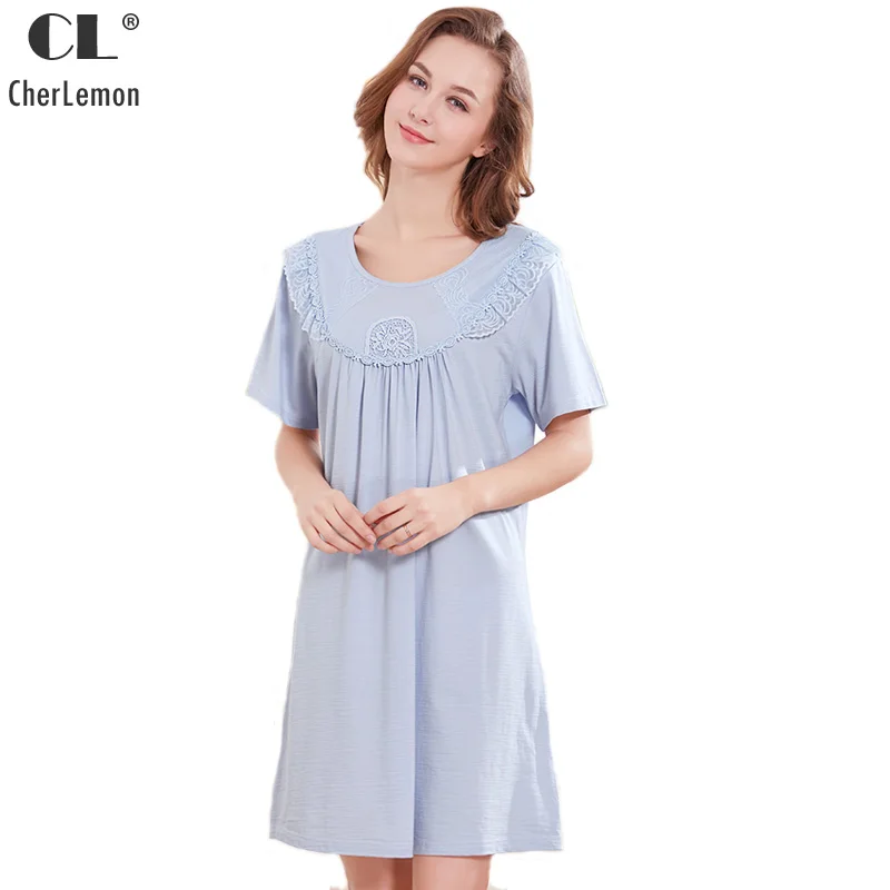 CherLemon Summer Cotton Nightgown Women's Victorian Short Sleeves Round