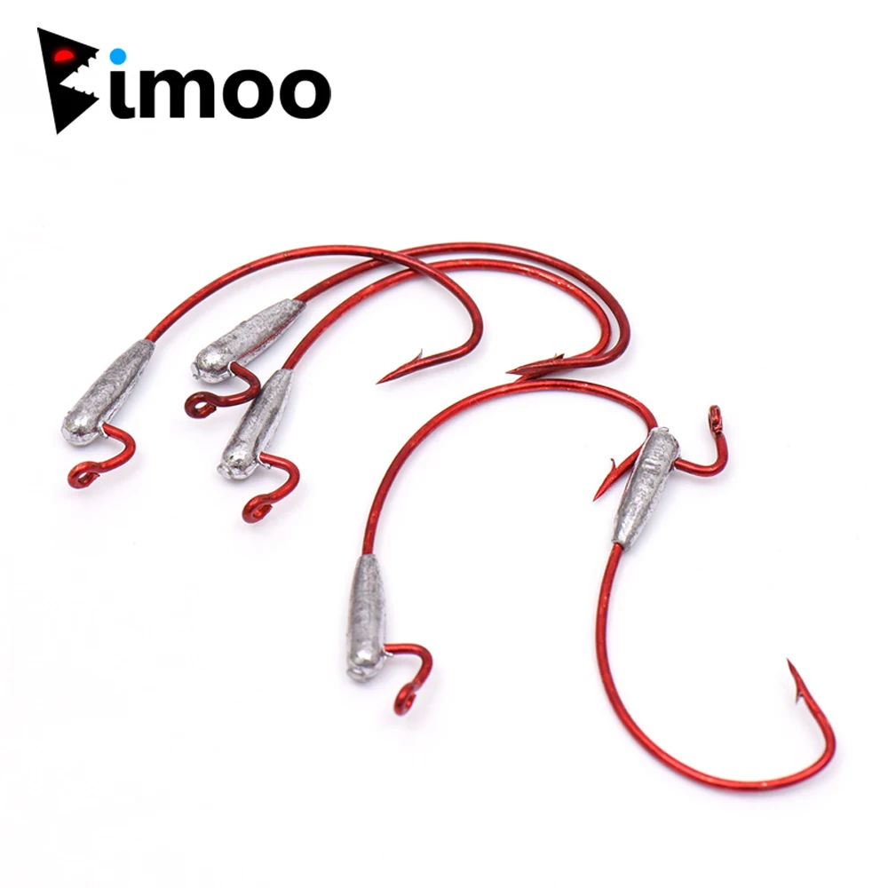 Bimoo 50PCS Weighted Worm Hooks Bass Fishing Crank Shank Hook
