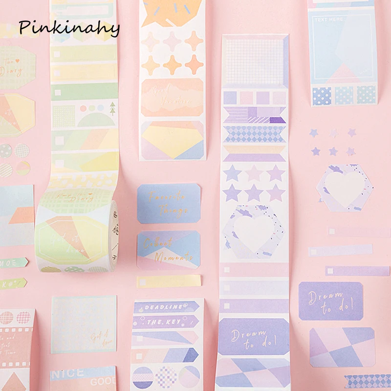 

Colourful Label Stickers Washi Tape Planner Memo Tapes Simple Writable Masking Tape DIY Diary Bullet Journal Accessories JD031