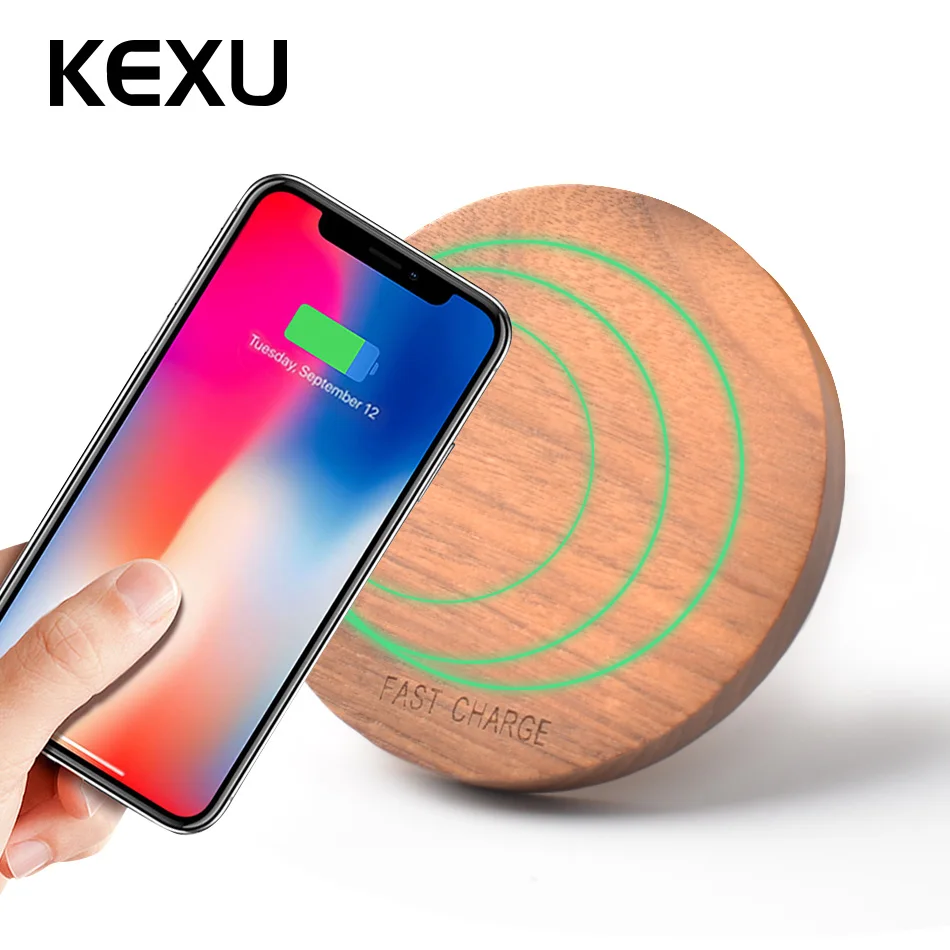KEXU 10W 7.5W Qi Wireless Charger Wood fast Wireless Charger mini Charging Pad for iPhone X 8 for Samsung Galaxy Note8 S8 S7Edge