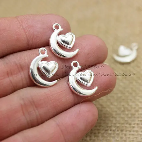 

50pcs/lot 14*18mm silver Lovely Mini moon Hearts Charm Pendant Jewelry Findings Metal Materials T0297