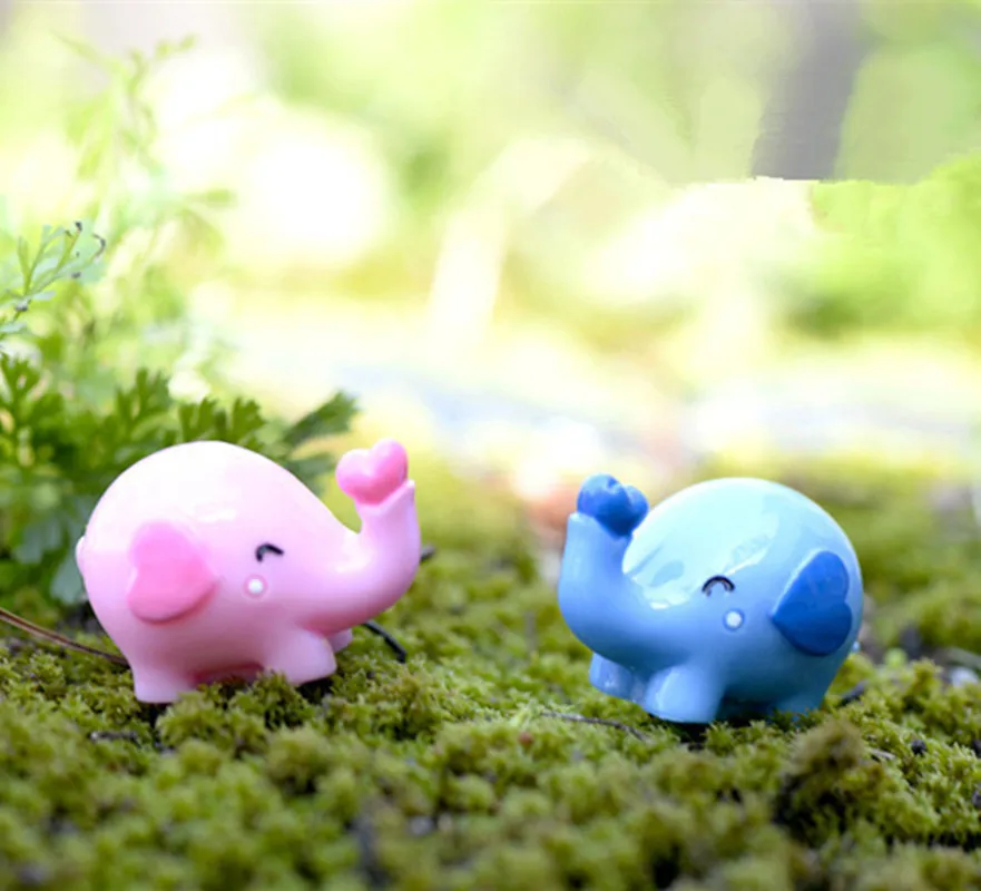 2pcs/pair Cute Elephant Couple Lovers Moss Micro Landscape Resin Ornament Fairy Garden Miniature Terrarium Figurine Decoration | Дом и сад