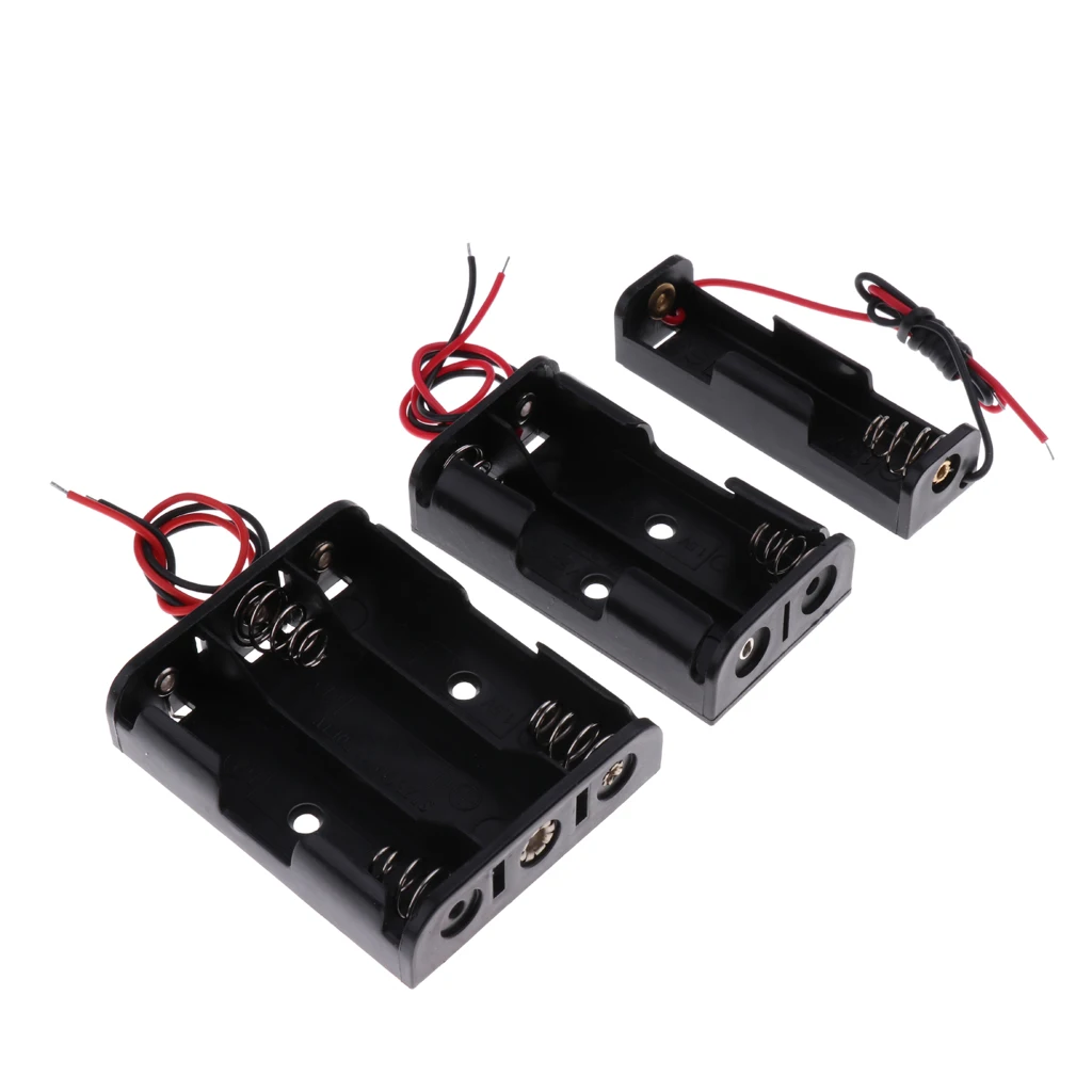 5x Plastic Battery Holder Box Storage Case Set with Wire for AA battery 