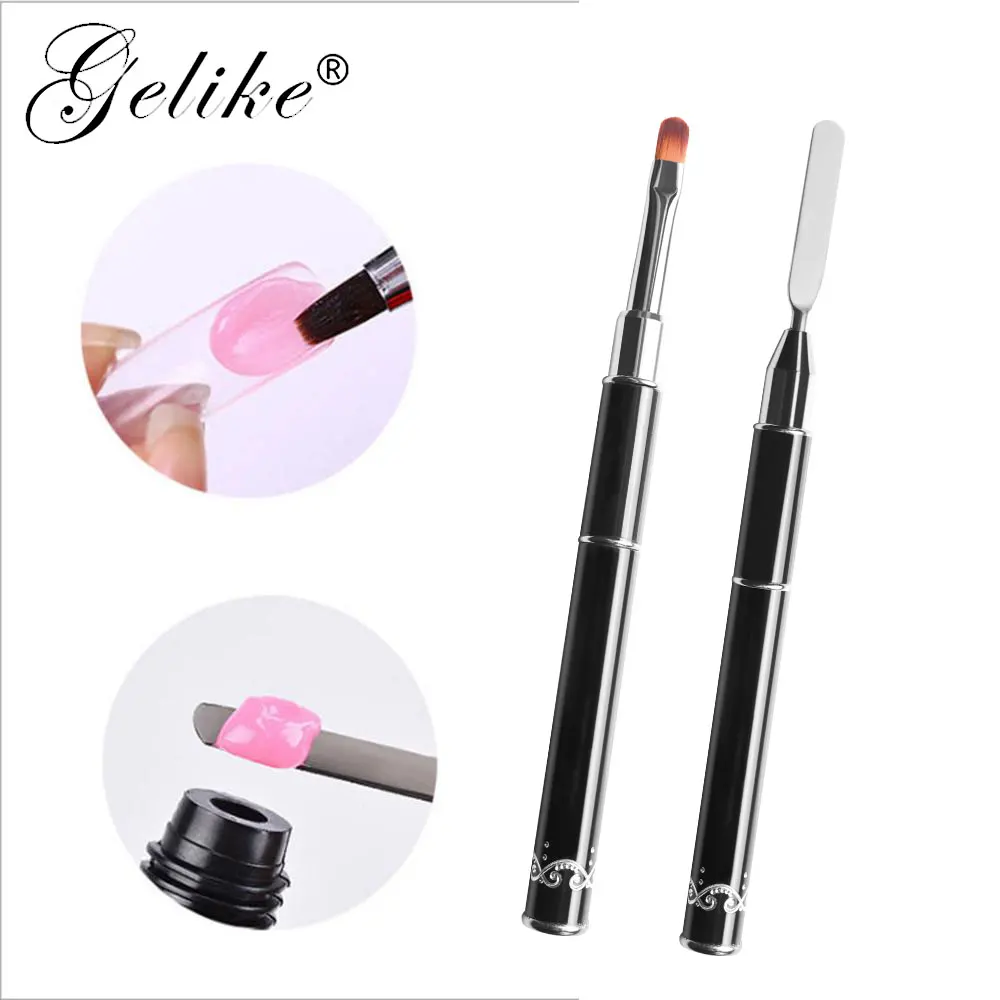 

Gelike 1pc UV & Poly Gel Nail Brushes Dual-ended Flat Pusher For Polygel Quick Building Nail Art Tips Extension Gel Brush DIY