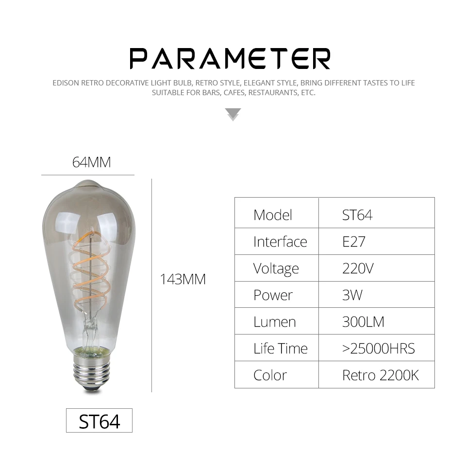 Foxanon Ретро лампа ST64 Винтаж Edison ЛАМПЫ E27 диммер ампулы лампы накаливания 220 В Holiday Lights 3 Вт нити лампада светодиодный