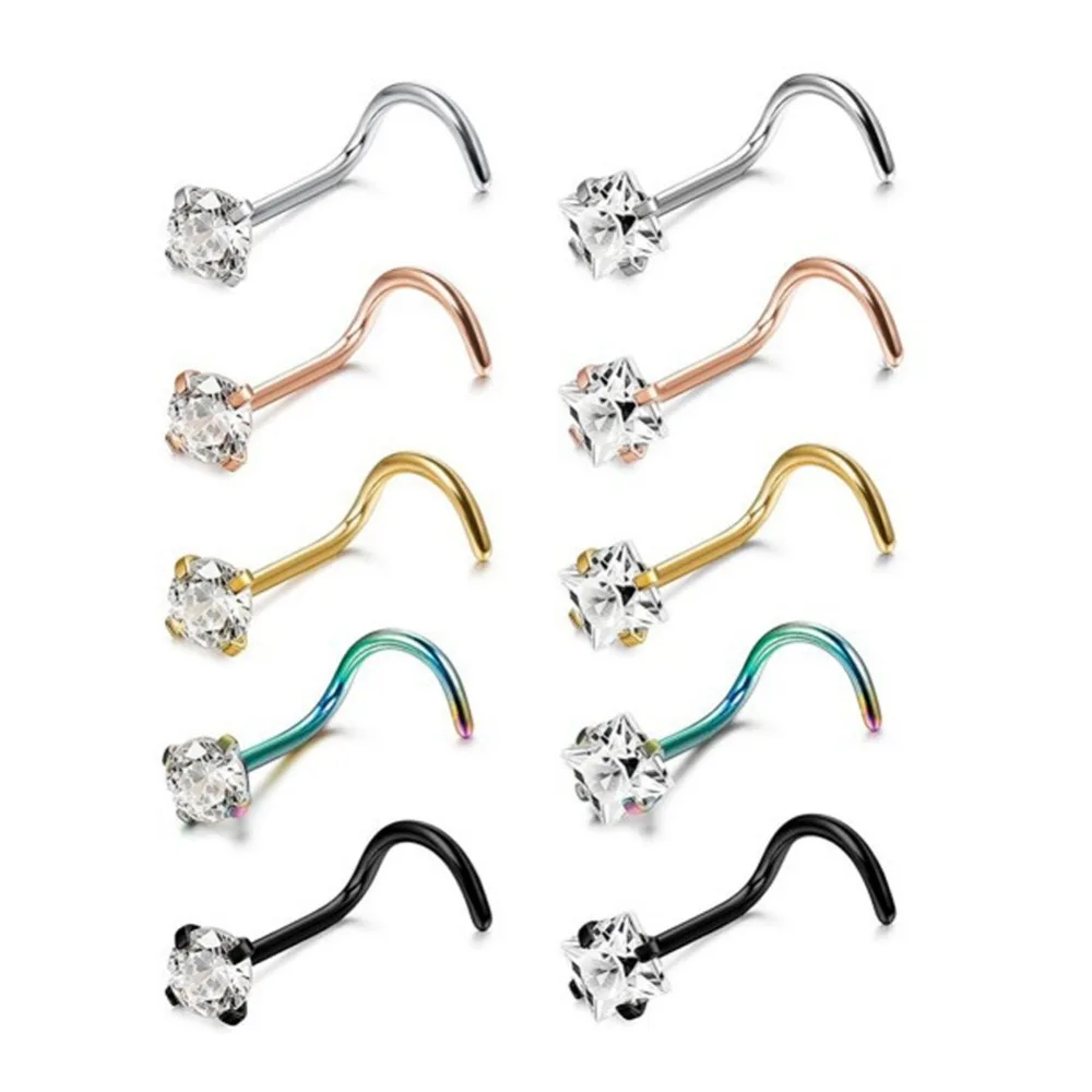 Fashion Body Jewelry Rhinestone Nose Studs Stainless Surgical Steel