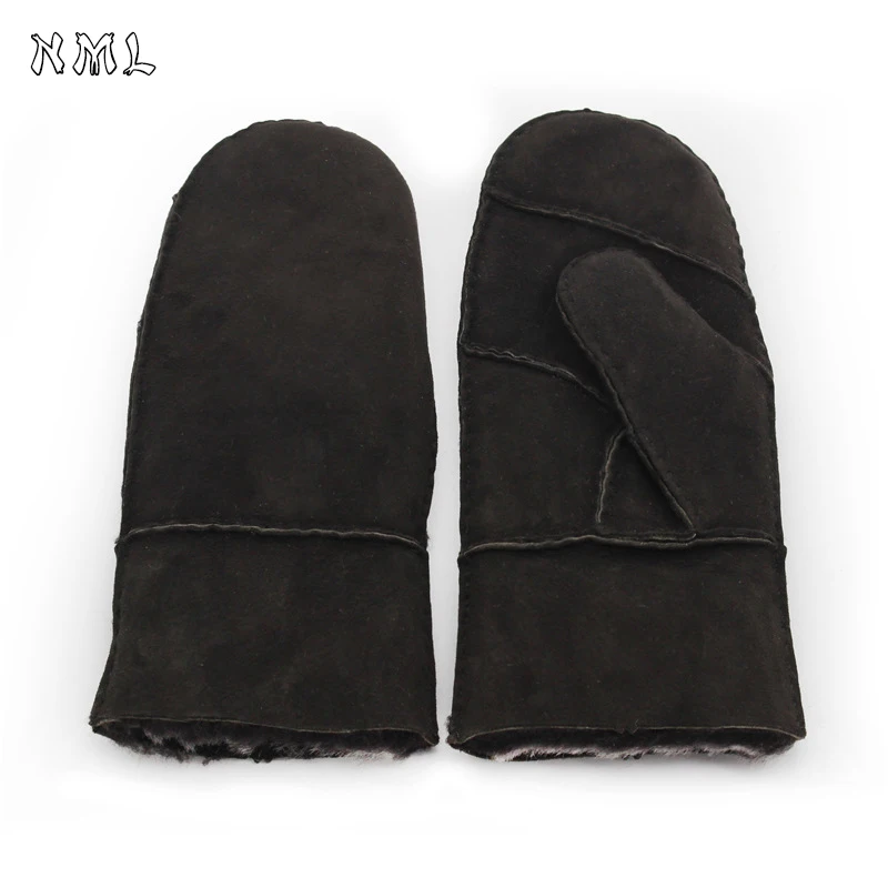  One Finger Gloves Women Real Sheepskin gloves Genuine Leather Gloves For Lady's Winter Outdoor Warm Fur Thickening Gloves