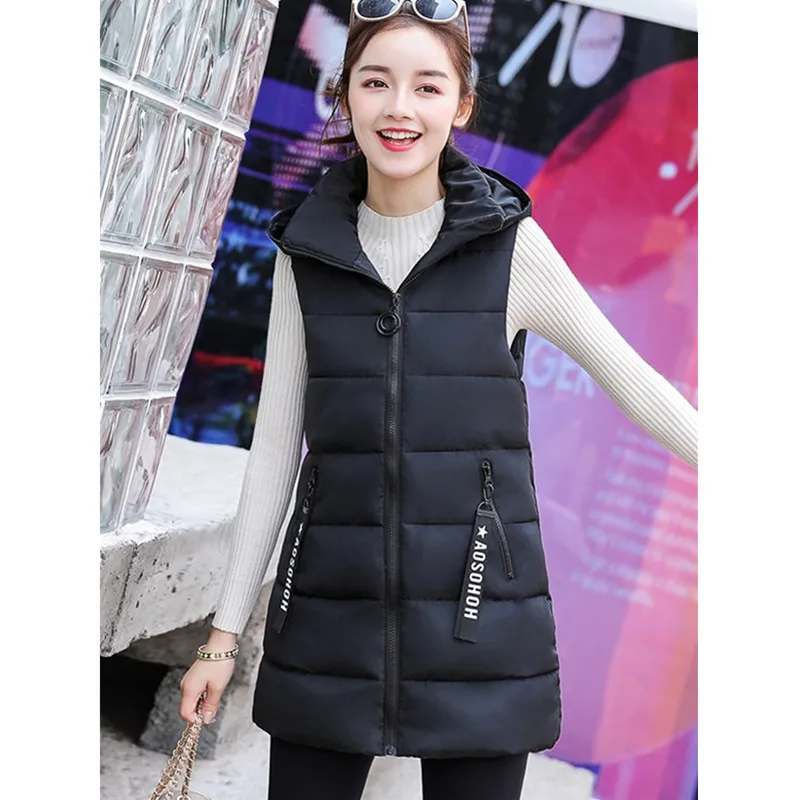 white puffer coat UHYTGF Korean Women Winter Down Cotton Jackets 2022 Plus Size Long Sleeveless Warm Tops Fashion Hooded Chic Girl Parker Vest 427 long down coat Coats & Jackets