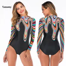 Lunamy, цветной Цельный купальник с принтом, женский купальник, летний купальный костюм с подкладкой, пляжная одежда на молнии сзади, костюм для серфинга