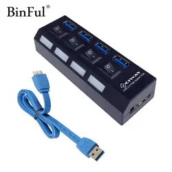 Binful Портативный Micro USB HUB 3.0 Super Скорость 5 Гбит/с 4 Порты мини USB 3.0 хаб с раздельный переключатель компьютер кабель