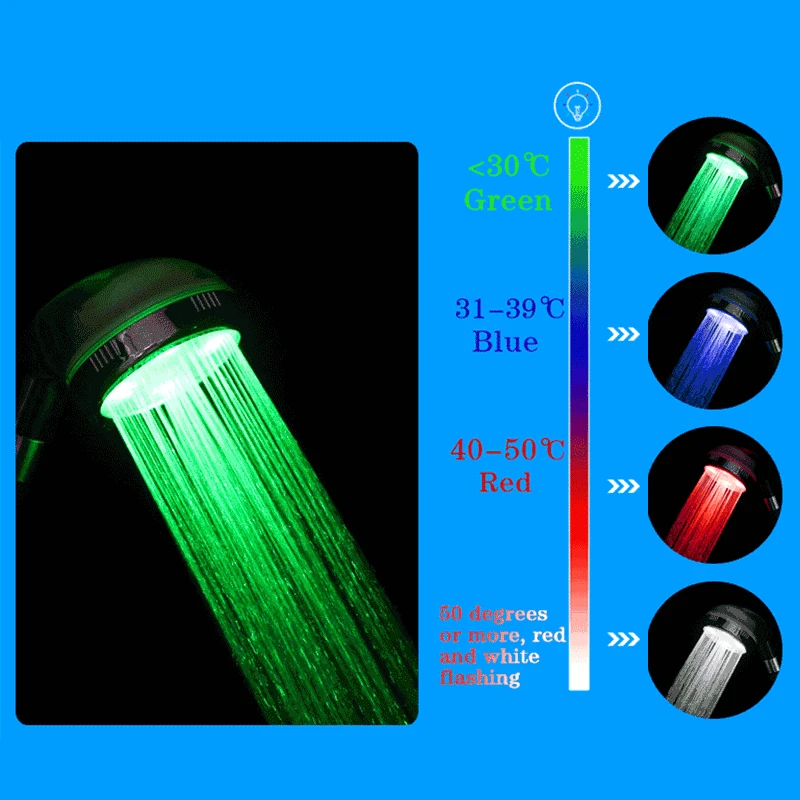 Светодиодный ручной душ с ЖК-дисплеем, ручная душевая головка с цифровым дисплеем температуры, 3 цвета, светодиодный разбрызгиватель для душа с питанием от воды