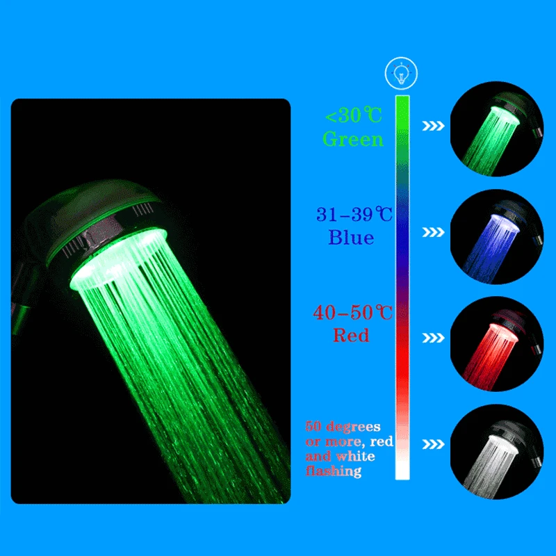 

LED Anion Shower Head Adjustable 3 Mode High Pressure Handheld Shower Head Negative Ion colored bath nozzle Visible temperature