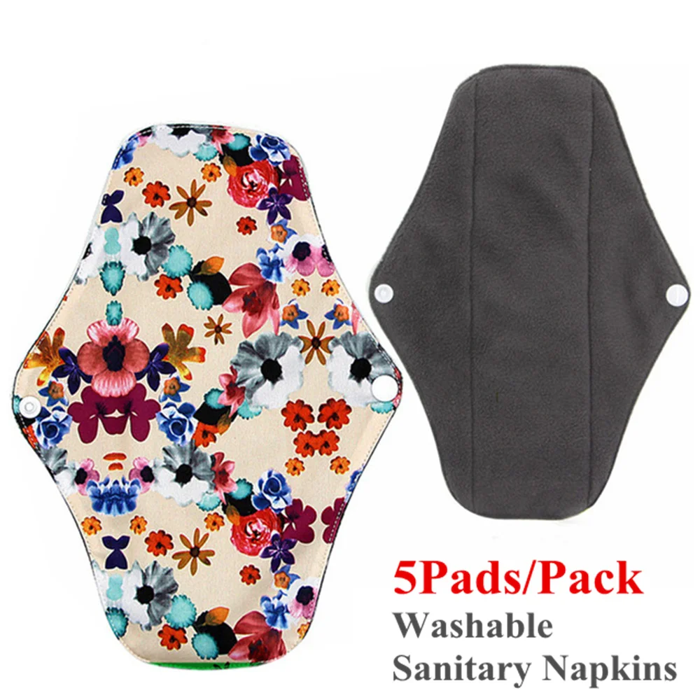 

5Pcs Random Colors 100% Cotton Washable Sanitary Napkins, Menstrual Pads Reusable Sanitary Napkins, Absorbent, Reusable Charcoal