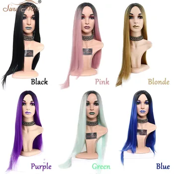Suri Hair Long Straight Ombre Pink Heat Resistant Synthetic Two Tone Wigs For Women 30 inch Black Brown Blue hairpiece 7 colors 2