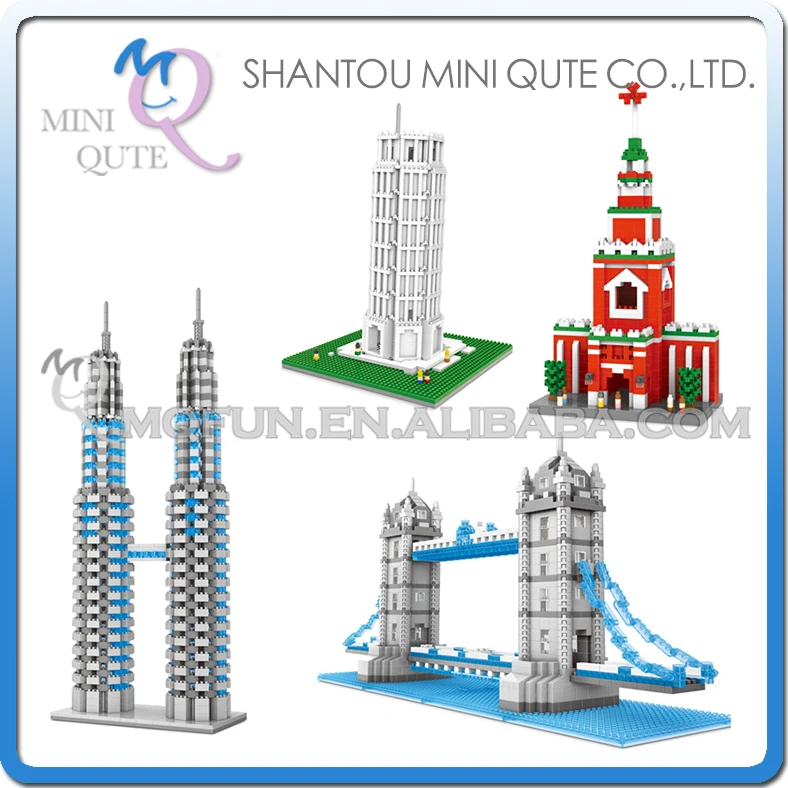 

Mini Qute WTOYW WISE HAWK world architecture leaning Twin Towers London Bridge plastic building model brick educational toy