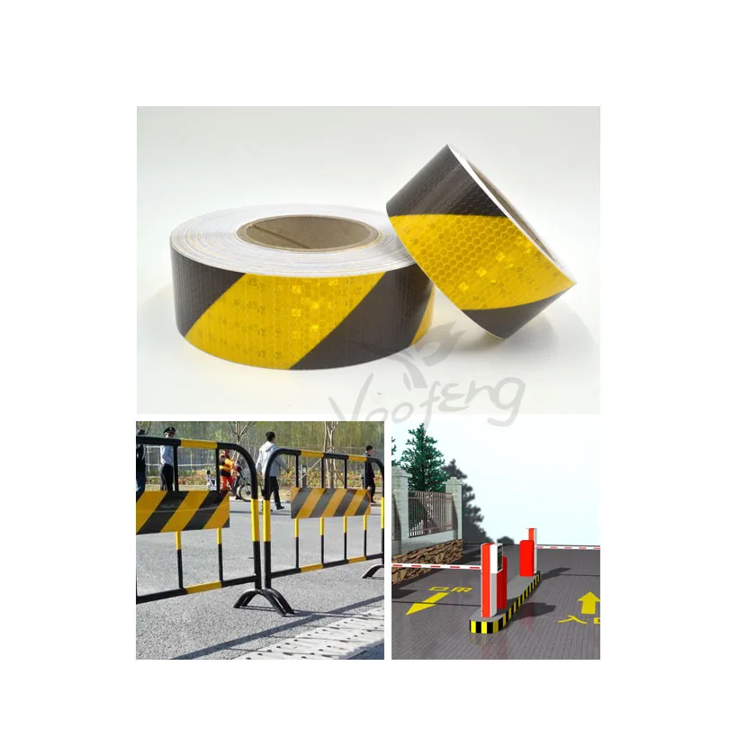 

5cmx5m Small Shining Square Self-Adhesive Reflective Warning Tape with Yellow Black ColorTtwill Printing for Car AND Motorcycle