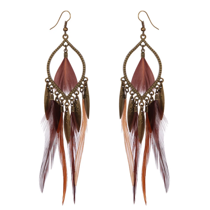 

Bohemian Ethnic Statement Feather Tassel Earrings Luxury Hanging Dangling Drop Earrings For Women Jewelry Accessories Presents